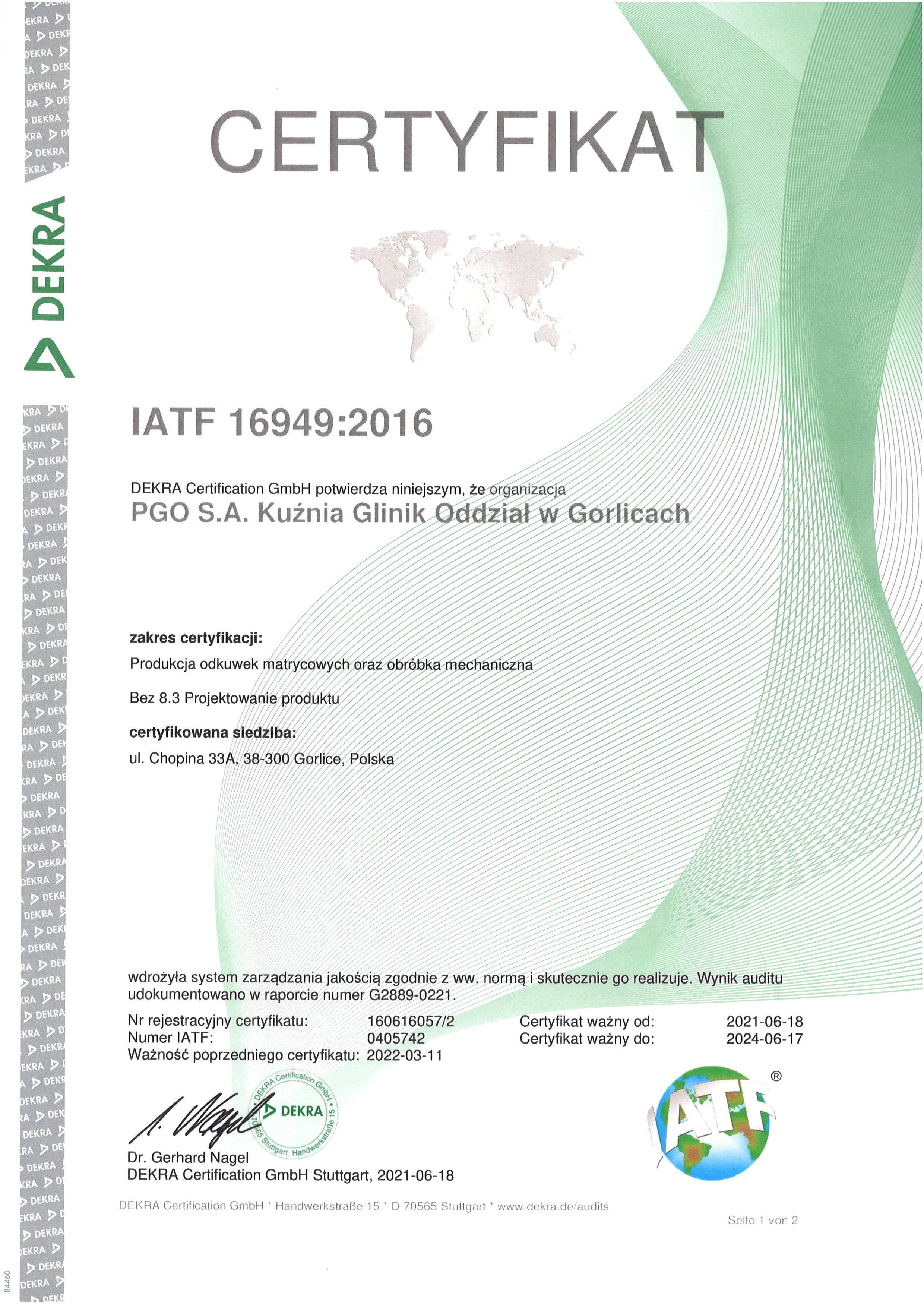Certyfikat IATF - strona 1