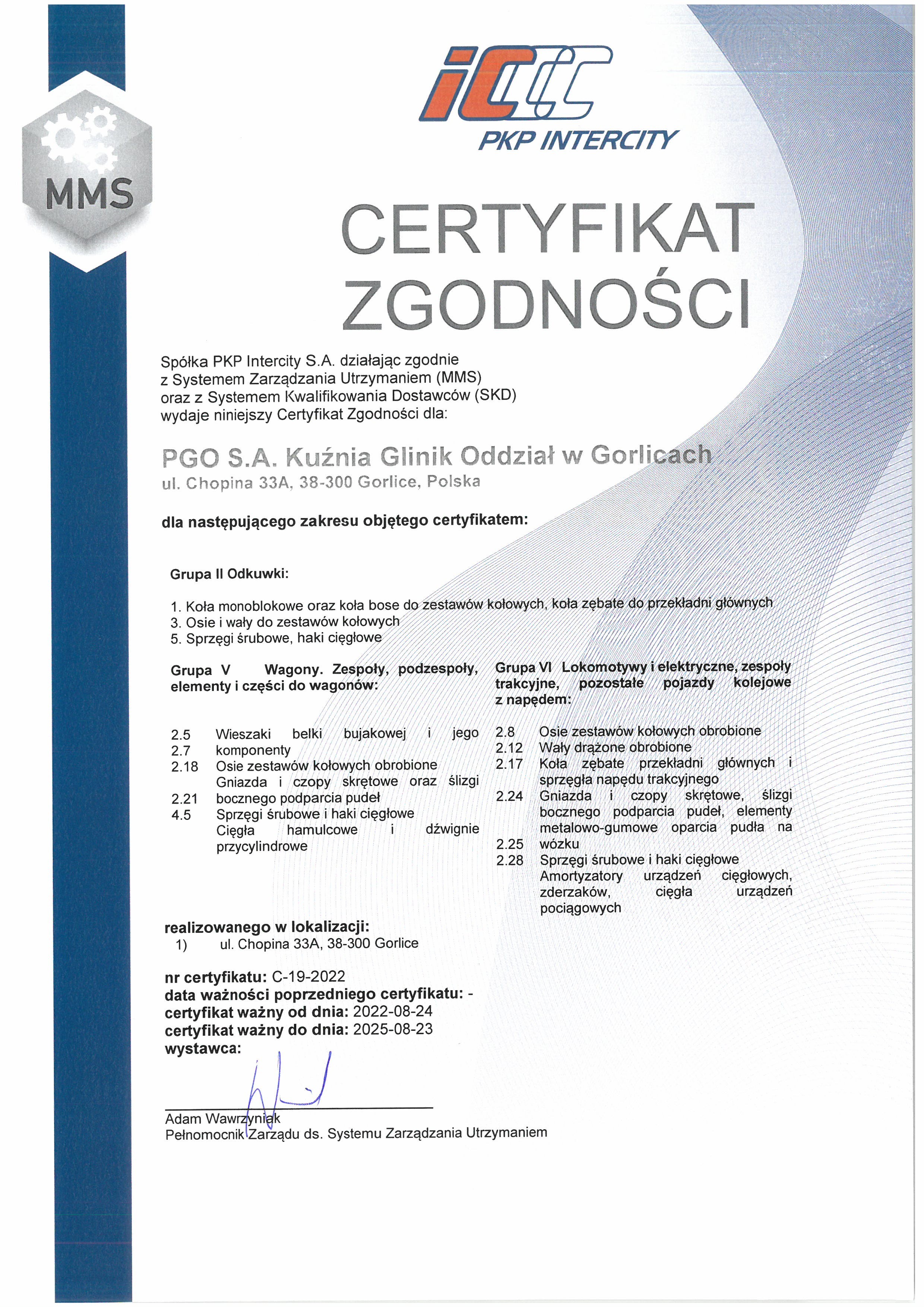 Certyfikat zgodności PKP Intercity
