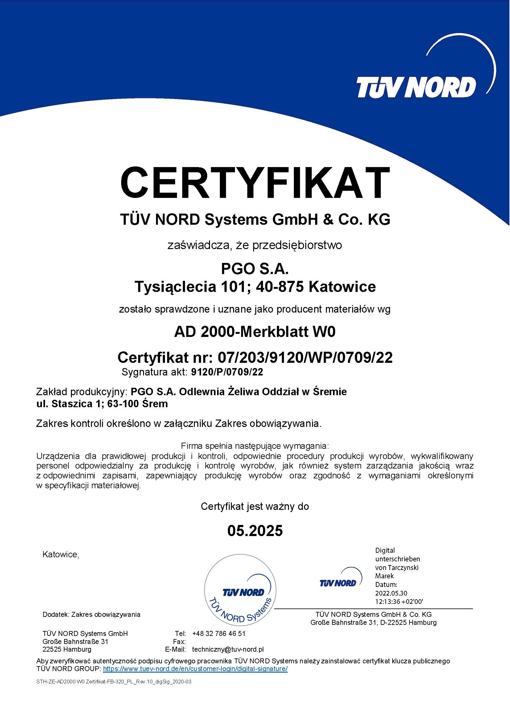 Certyfikat AD 2000-Merkblatt W0