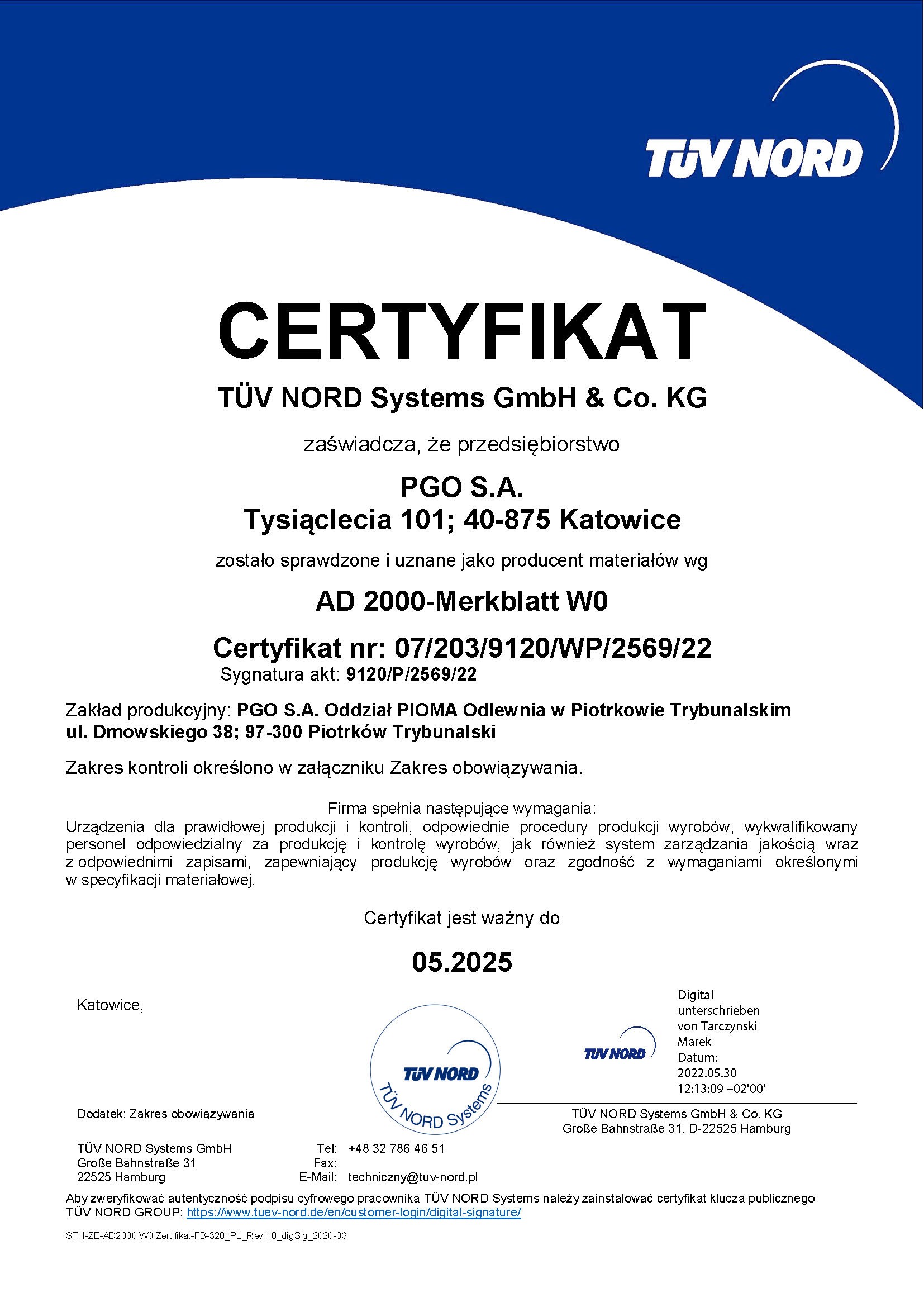 Certyfikat AD 2000-Merkblatt W0